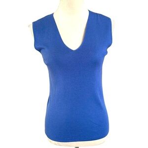 AKRIS royal blue cashmere silk modern v-neck vest